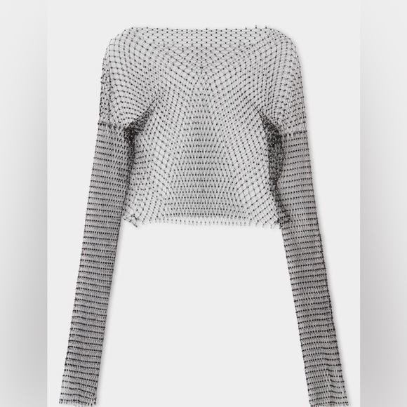 Limited-Edition Long- Bell Sleeved Rhinestone Mesh Crop Top NWT - Picture 1 of 8